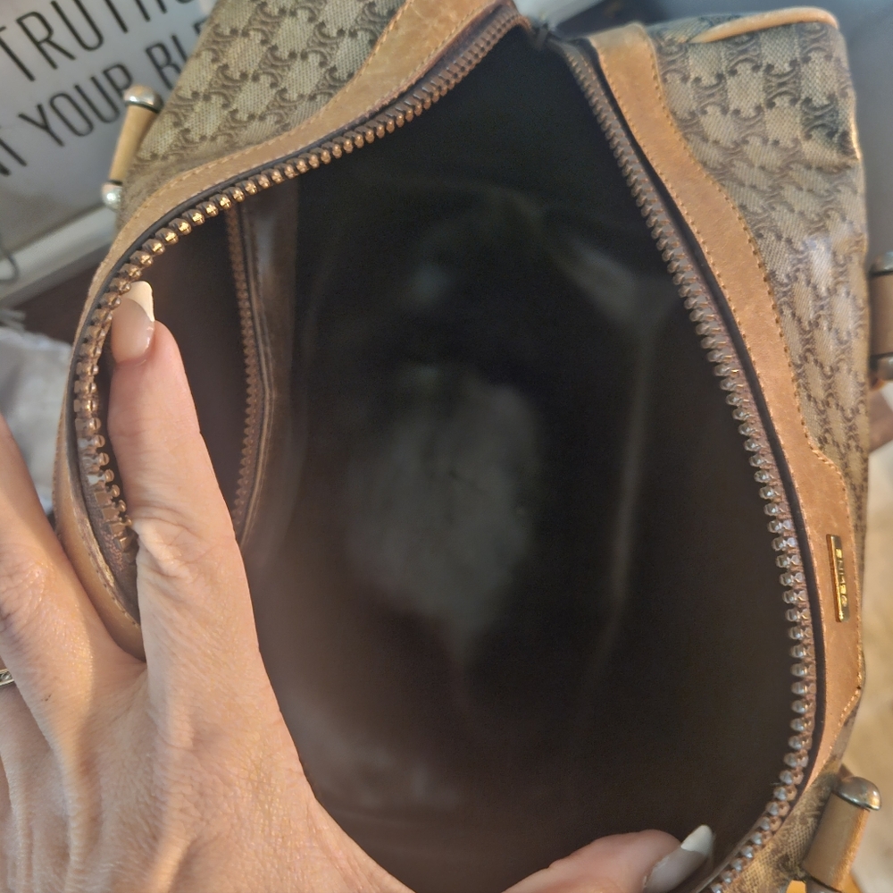 Celine Brown Monogram Canvas Top-Handle Satchel - Picture 15 of 16